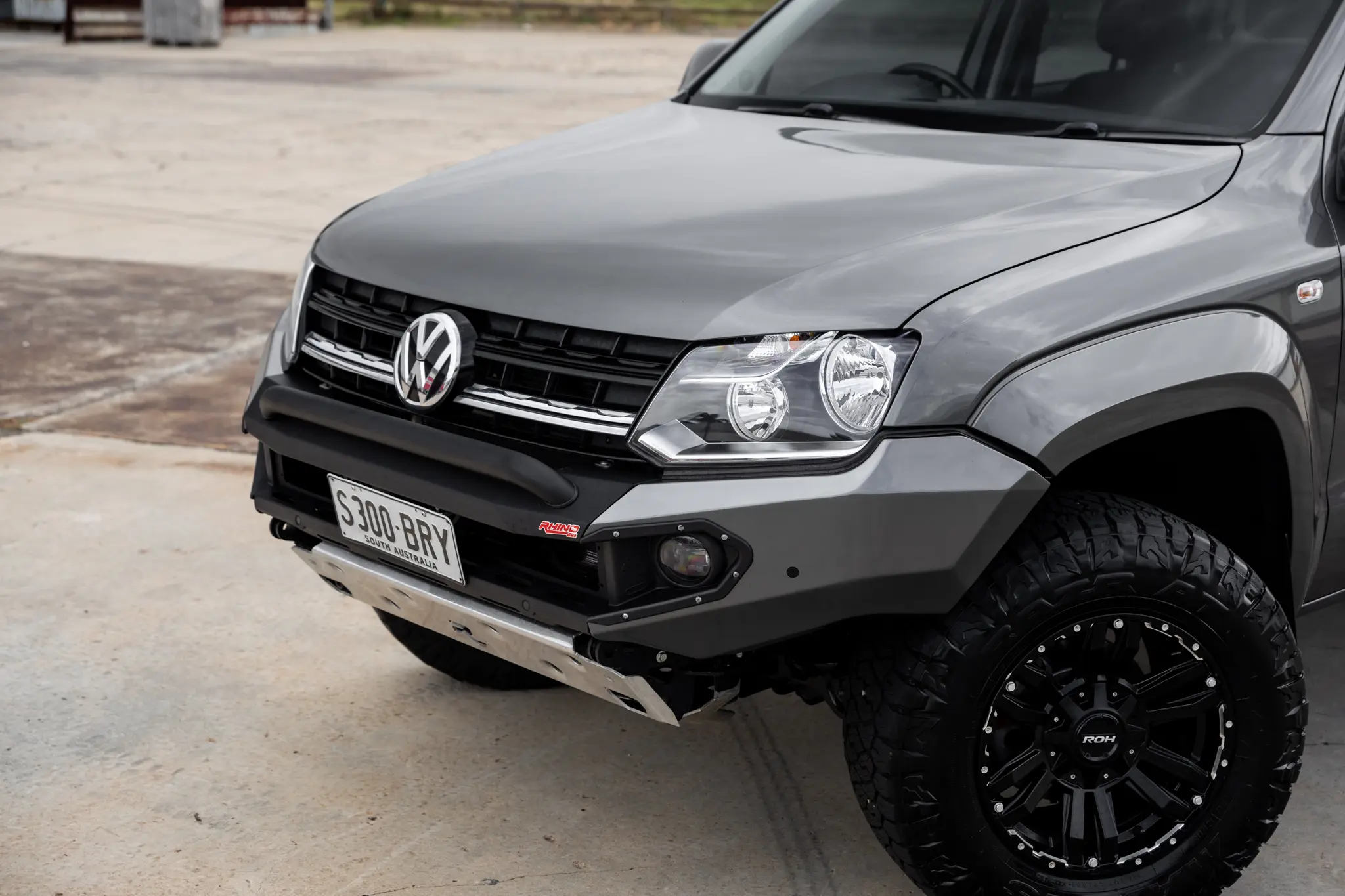 Volkswagen Amarok with 17x9 +30 ROH Vapour Matte Black Machined Accents Wheel in industrial area