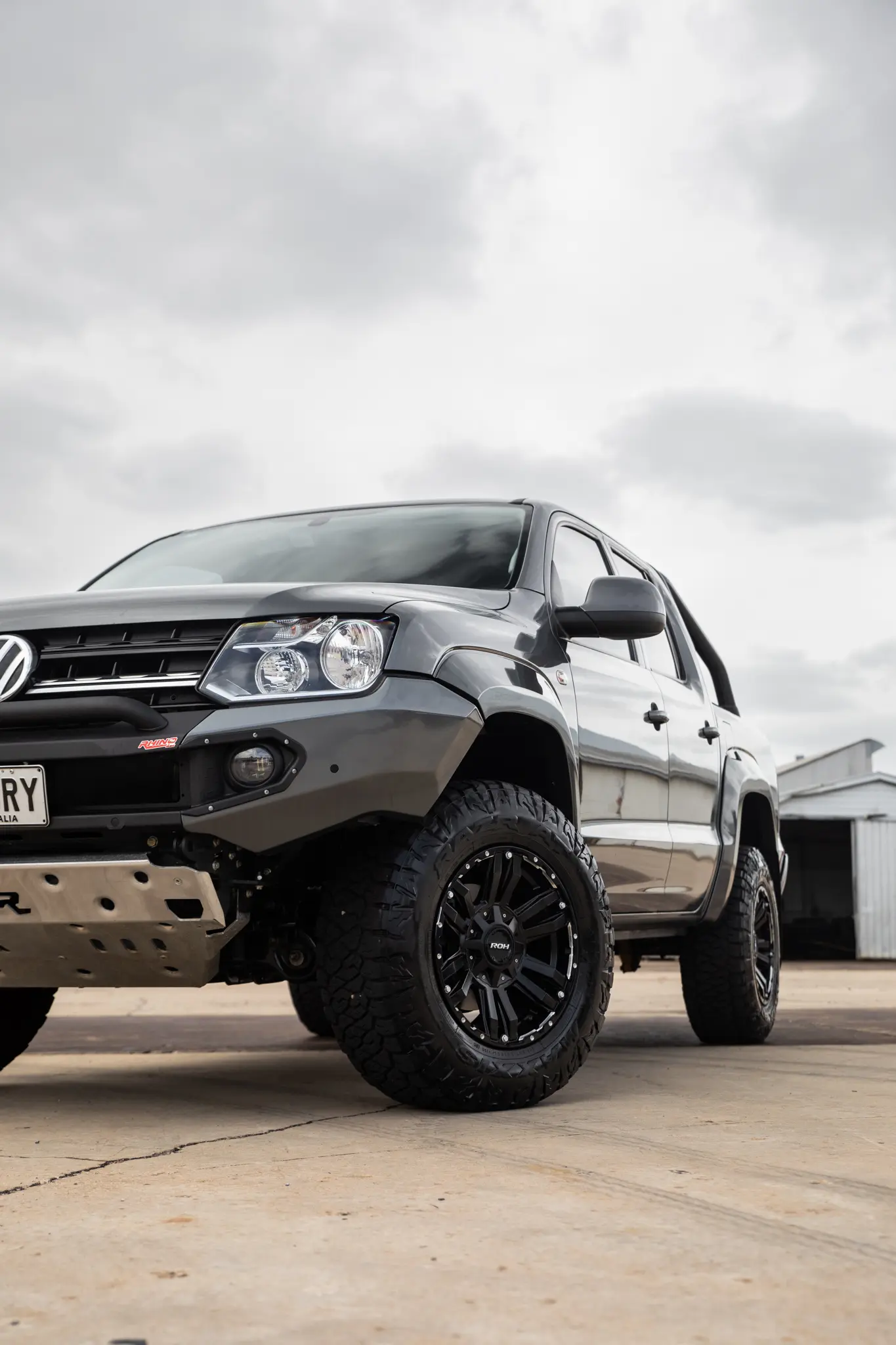 Volkswagen Amarok with 17x9 +30 ROH Vapour Matte Black Machined Accents Wheel in industrial area