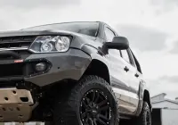 Volkswagen Amarok with 17x9 +30 ROH Vapour Matte Black Machined Accents Wheel in industrial area