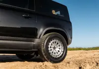 Black Land Rover Defender 90 with 20x9 +22 5x120 Machined Centre Black Lip ROH Assault Wheels