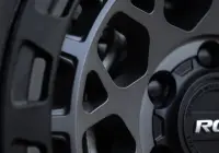 Close-up of spokes on ROH Atlas 4x4 Wheel in Graphite Centre Black Lip finish