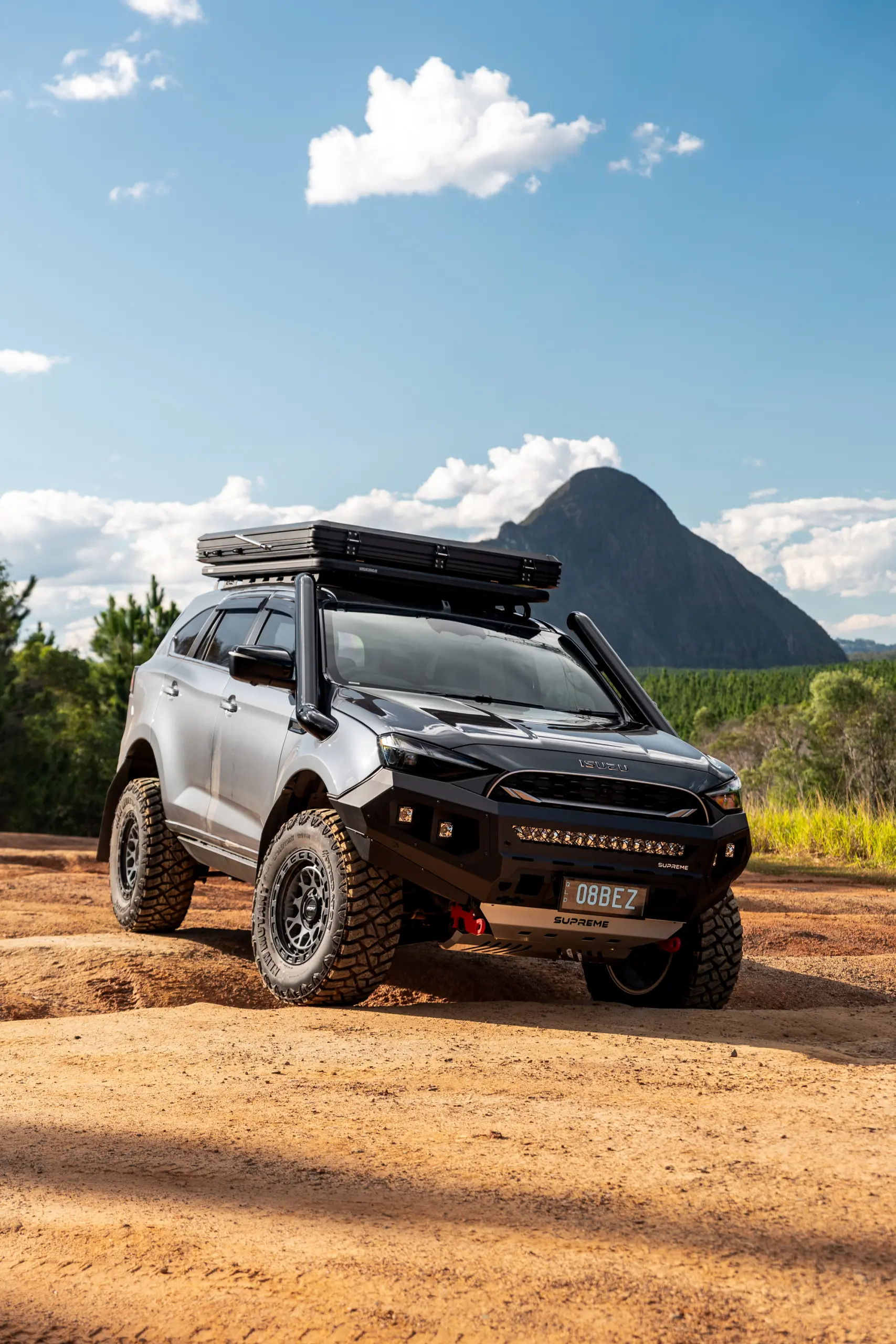 Grey Isuzu MU-X with ROH Atlas 4x4 Wheel in Graphite Centre Black Lip finish off road