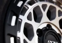 Close-up of spoke on ROH Atlas 4x4 Wheel in Machined Centre Black Lip finish