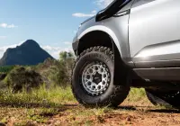 Grey Isuzu MU-X with ROH Atlas 4x4 Wheel in Machined Centre Black Lip finish off road