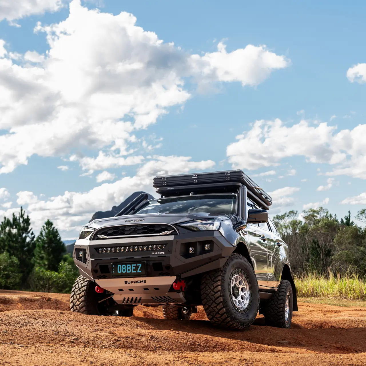 Grey Isuzu MU-X with ROH Atlas 4x4 Wheel in Machined Centre Black Lip finish off road