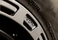 Close-up of ROH logo on 17x9 +12 ROH Atlas 4x4 Wheel in Black Centre Graphite Lip finish