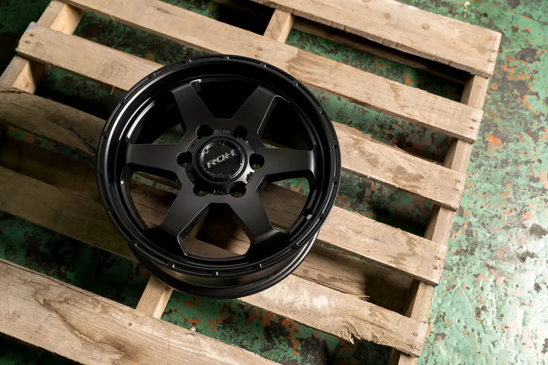 ROH Torque 4x4 Alloy Wheel in Matte Black on pallet in warehouse