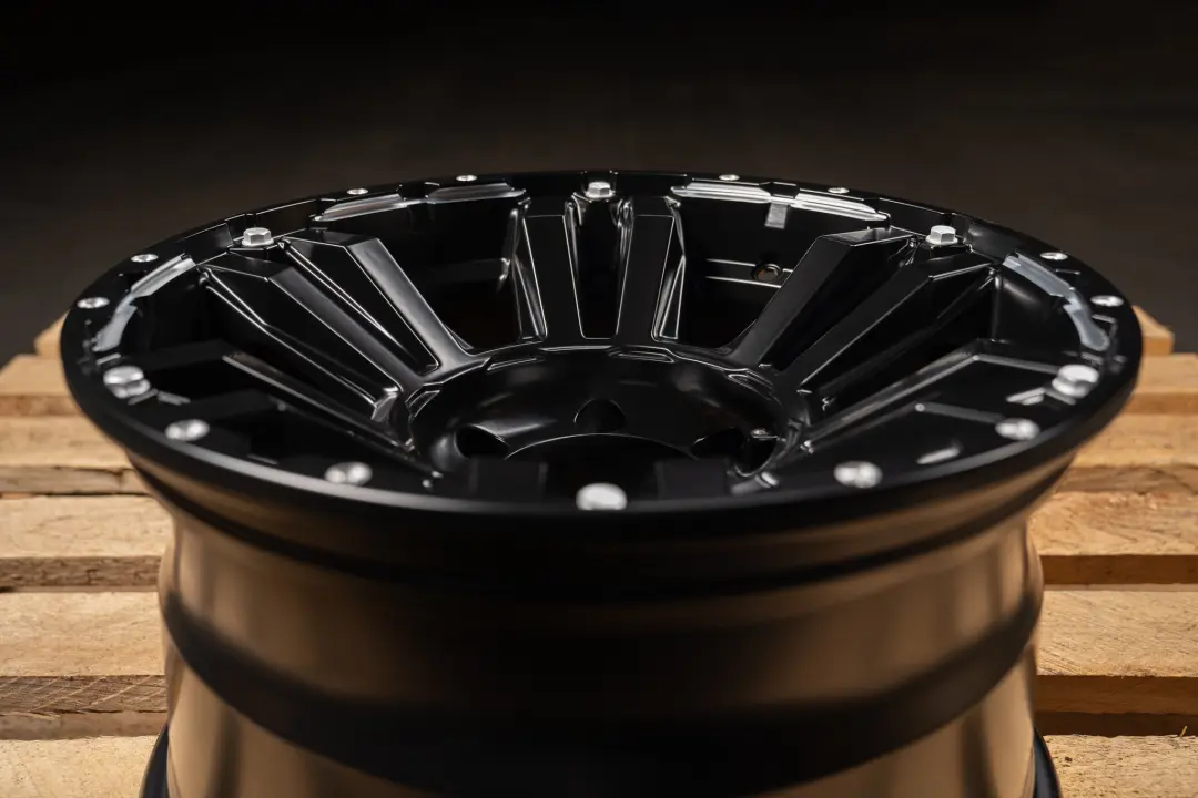 ROH Vapour 4x4 Alloy Wheel Matte Black Machined Accents on pallet in warehouse