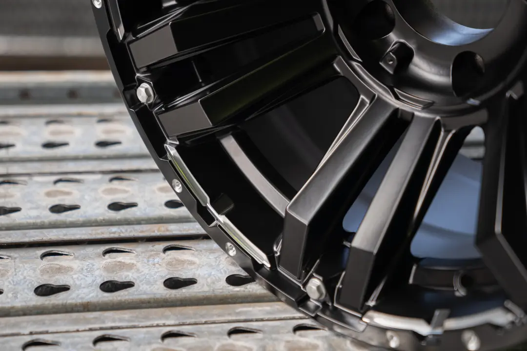 ROH Vapour 4x4 Alloy Wheel Matte Black Machined Accents on shelving in warehouse