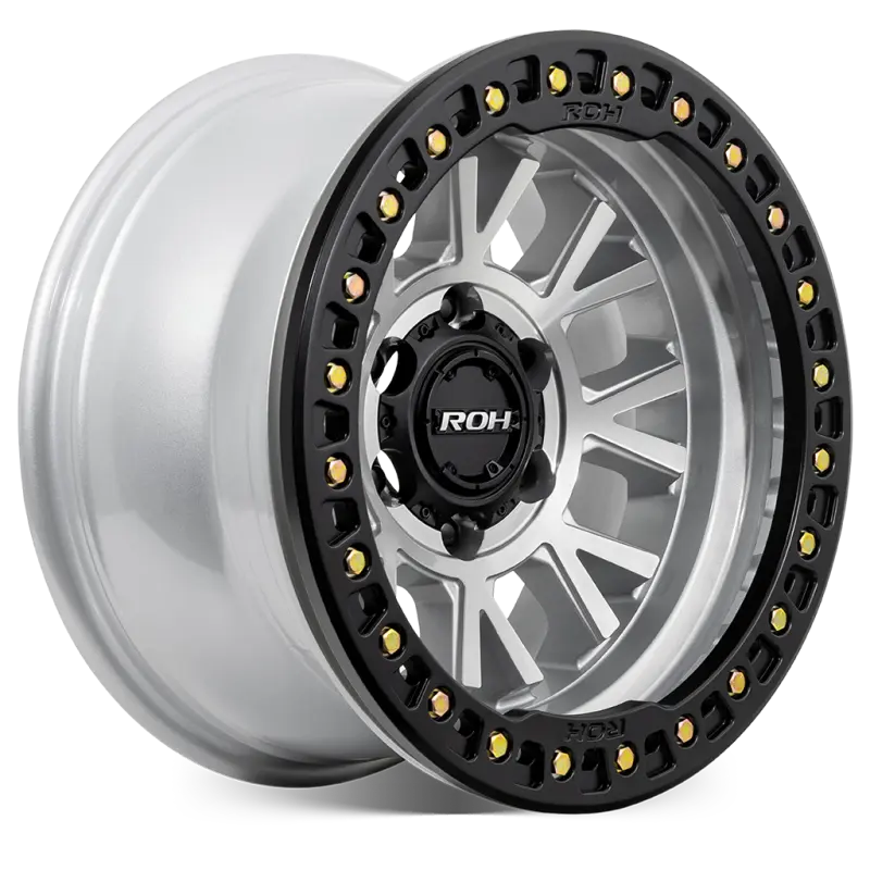 ROH BL01 Beadlock Wheel in Machined with Black Ring, Black Cap & Gold Bolts
