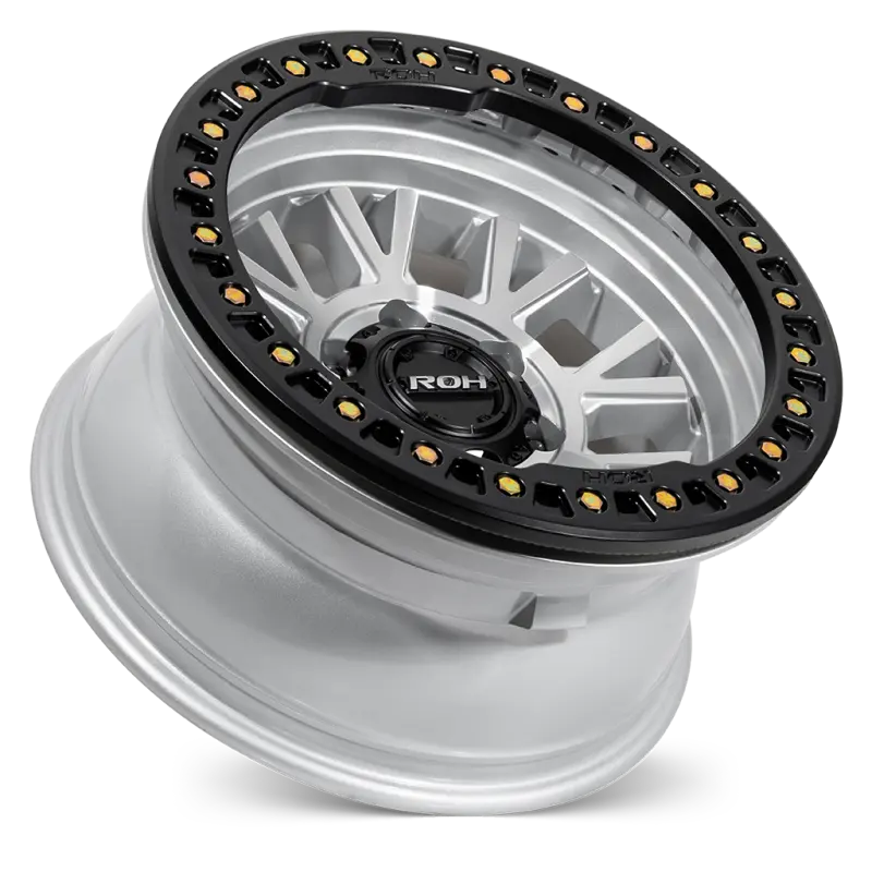 ROH BL01 Beadlock Wheel in Machined with Black Ring, Black Cap & Gold Bolts