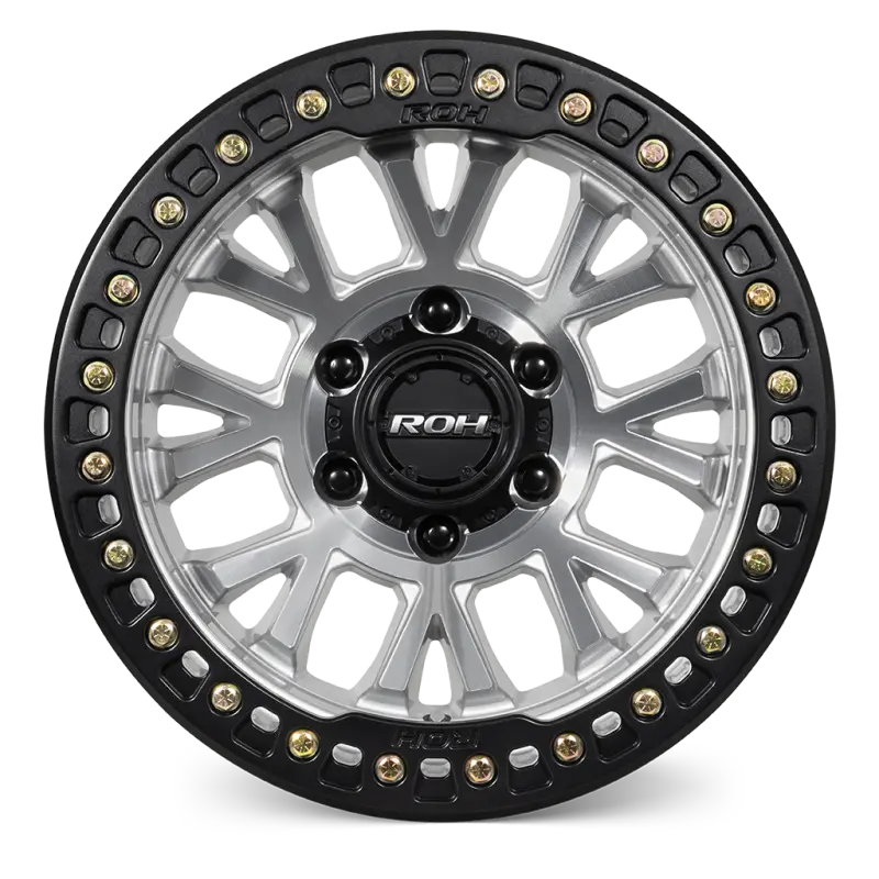 ROH BL01 Beadlock Wheel in Machined with Black Ring, Black Cap & Gold Bolts