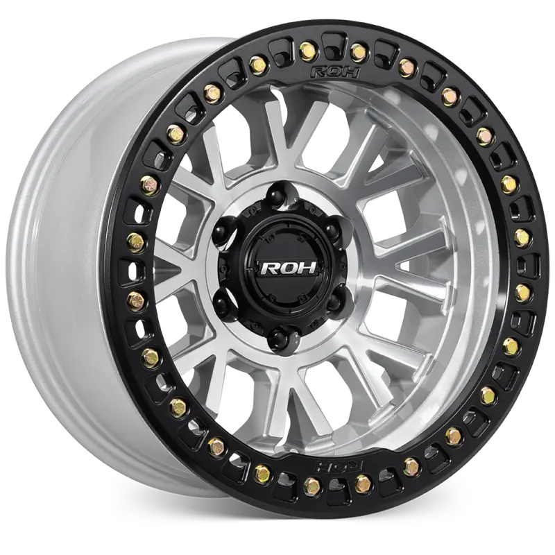 ROH BL01 Beadlock Wheel in Machined with Black Ring, Black Cap & Gold Bolts