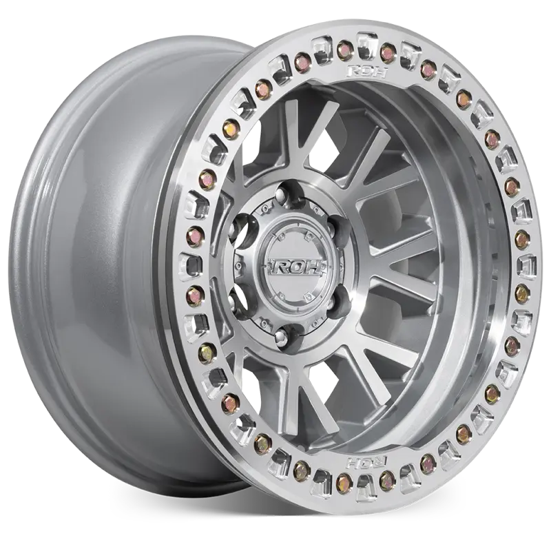 ROH BL01 Beadlock Wheel in Machined with Machined Ring, Silver Cap & Gold Bolts
