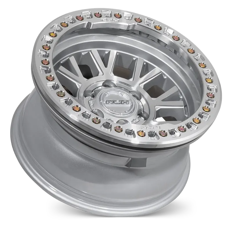 ROH BL01 Beadlock Wheel in Machined with Machined Ring, Silver Cap & Gold Bolts