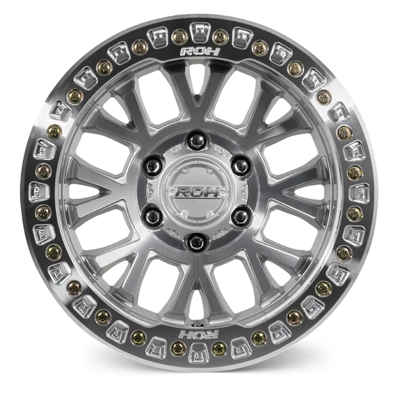 ROH BL01 Beadlock Wheel in Machined with Machined Ring, Silver Cap & Gold Bolts