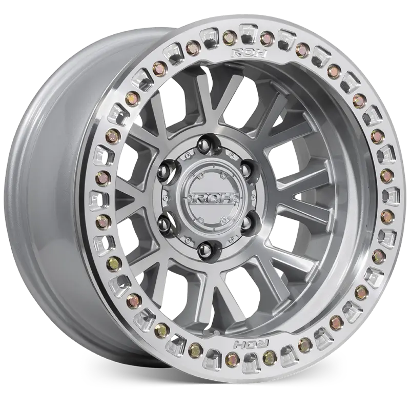 ROH BL01 Beadlock Wheel in Machined with Machined Ring, Silver Cap & Gold Bolts