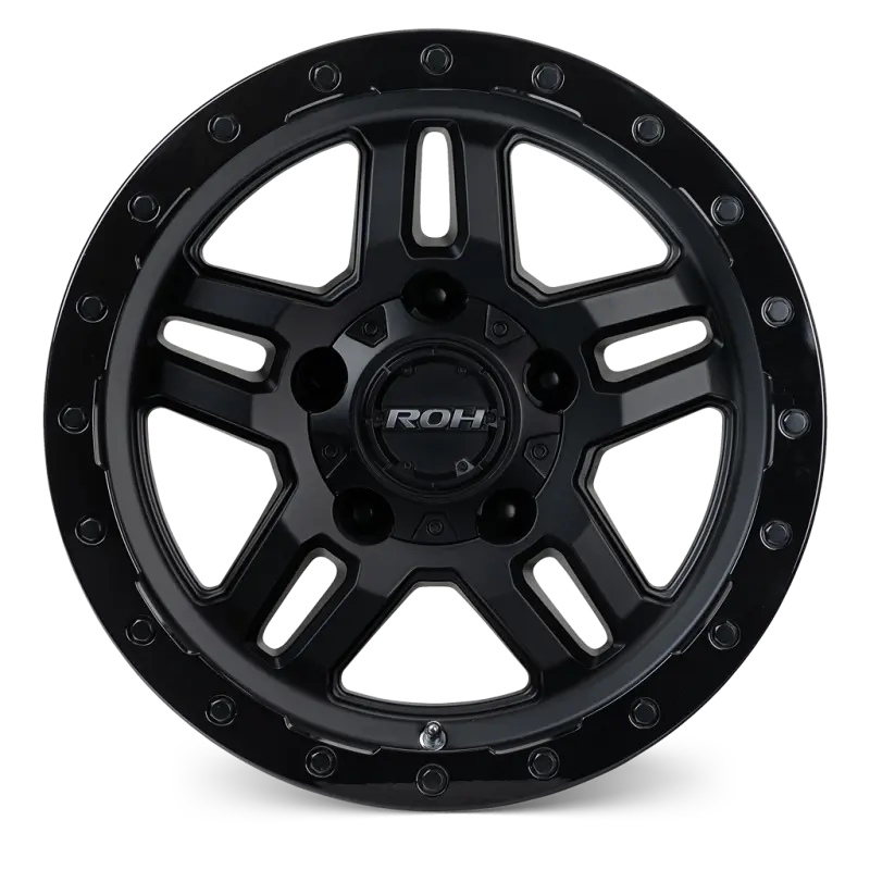 ROH Hammer Matte Black Gloss Lip 4x4 Alloy Wheel Front View