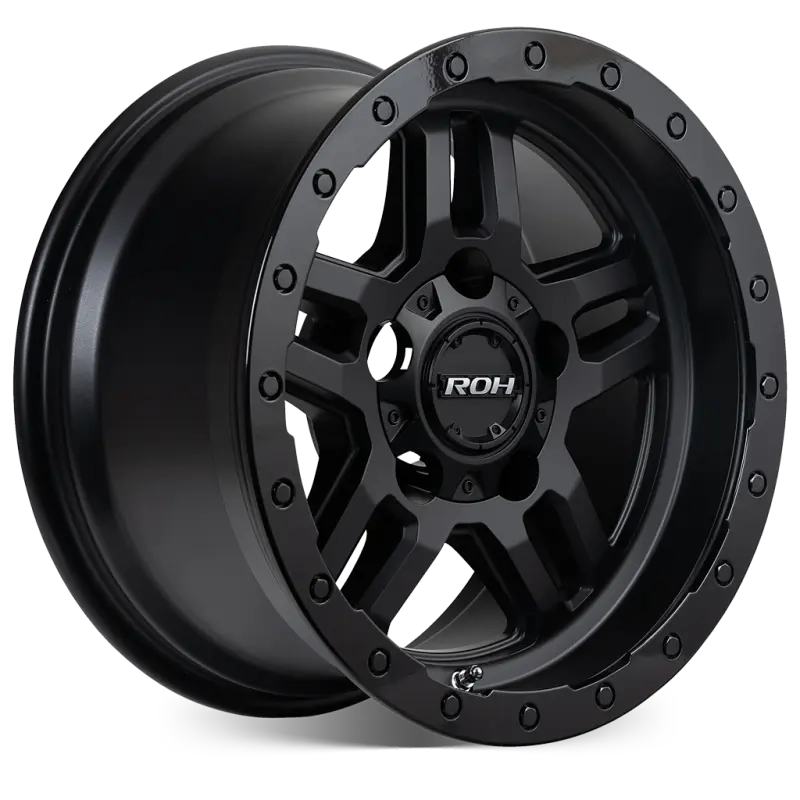 ROH Hammer Matte Black Gloss Lip 4x4 Alloy Wheel Angled View
