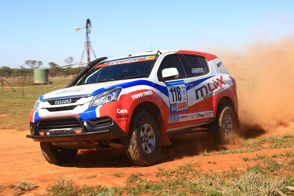 The Isuzu Rally Team MU-X runs ROH Terrain alloy wheels for top reliability.