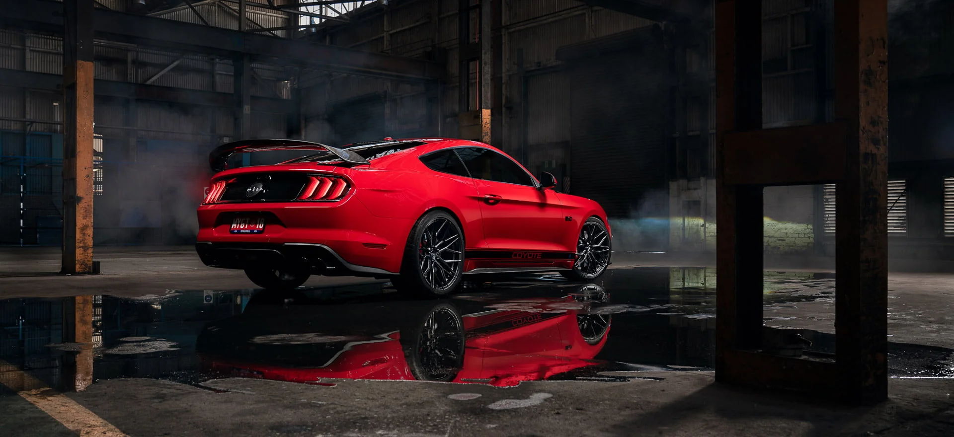 RF4 flow forged wheel on Mustang red Hero Rear header