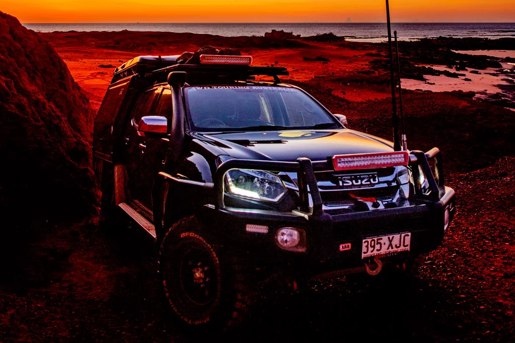 Steel 4x4 rims 4WD Touring Isuzu dusk background