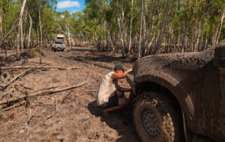 All 4 Adventure LC200 and D-Max on Assault wheels bogged in muddy track